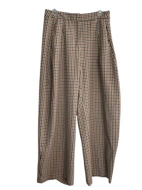 Zara Tan Plaid Barrel Pants Beige  Black Hook  Bar Closure Size Small preppy